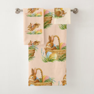 Cute watercolor easter rabbits bath towel set