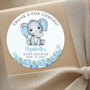 Cute Watercolor Elephant Baby Shower Boy Classic Round Sticker