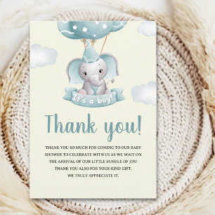 Cute Watercolor Elephant Baby shower Boy Thank You Card