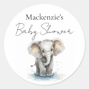 Cute Watercolor Elephant Baby Shower Classic Round Sticker