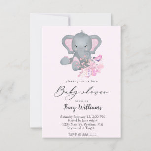 Cute watercolor Elephant baby shower invitation