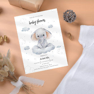 Cute Watercolor Elephant Baby Shower Invitation