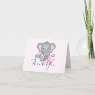 Cute watercolor Elephant baby shower Thank You Car Card