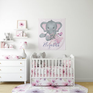Cute watercolor Elephant baby Tapestry
