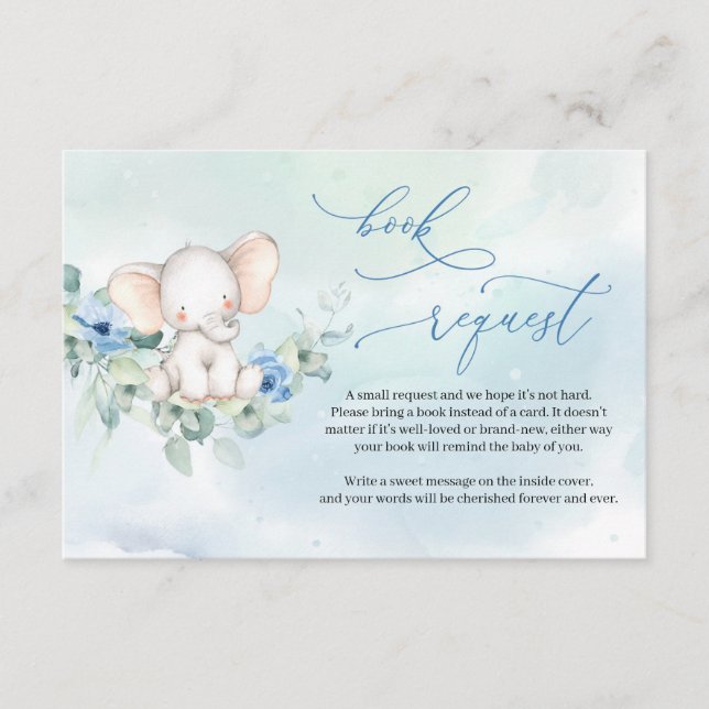 Cute watercolor elephant eucalyptus Book request Enclosure Card (Front)