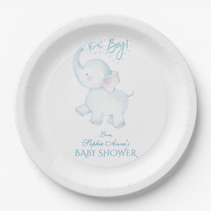 Cute Watercolor Elephant Oh Boy Baby Shower Paper Plate