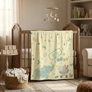 Cute Watercolor Elephant Teddy Bear Baby Fleece Blanket