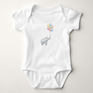 Cute Watercolor Elephant with Pastel Balloons  Baby Bodysuit