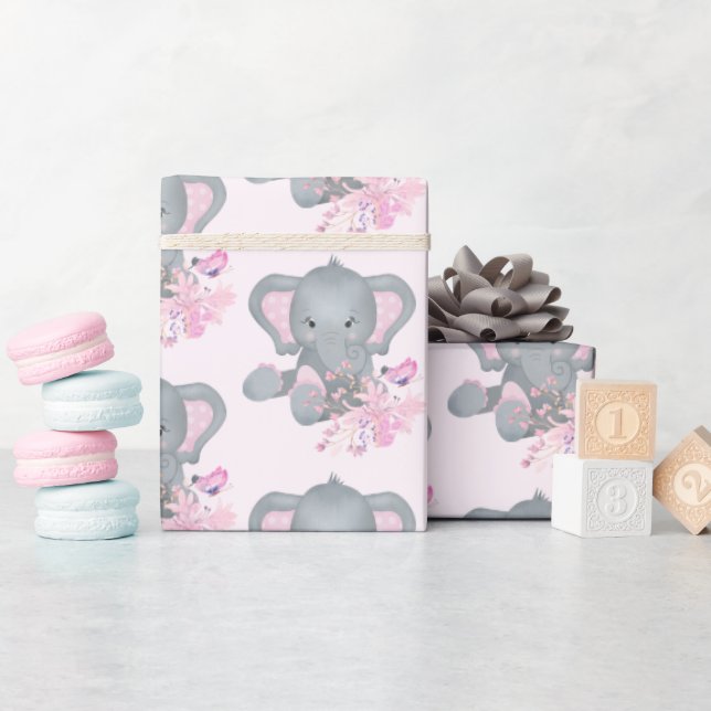 Cute watercolor Elephant Wrapping Paper (Baby Shower)