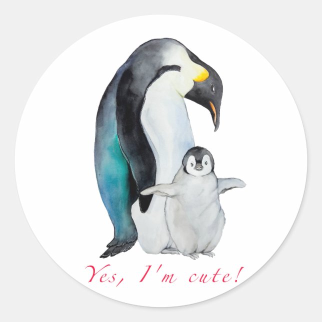 Cute watercolor emperor penguins classic round sticker (Front)