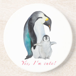 Cute watercolor emperor penguins coaster