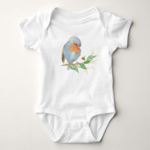 Cute Watercolor English Robin Birds & Bee  Baby Bodysuit