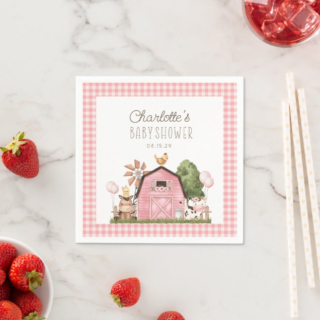 Cute Watercolor Farm Animals Baby Shower  Napkin (Insitu)