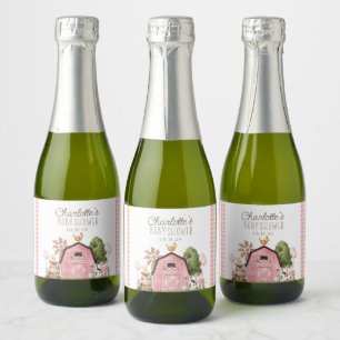 Cute Watercolor Farm Animals Baby Shower  Sparkling Wine Label