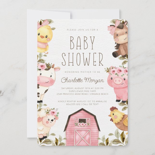 Cute Watercolor Farm Animals Barnyard Baby Shower  Invitation (Front)