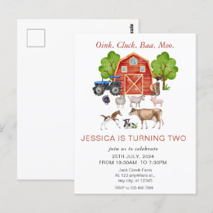 Cute Watercolor Farm Animals Kids Birthday Postcard