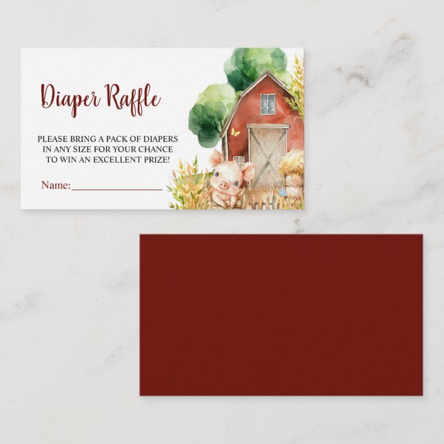 Cute Watercolor Farm Baby Shower, Diaper Raffle Enclosure Card (Front/Back)
