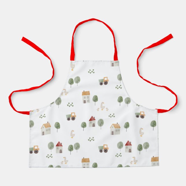 Cute Watercolor Farm Pattern Apron (Front)