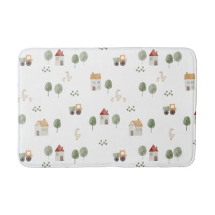 Cute Watercolor Farm Pattern Bath Mat