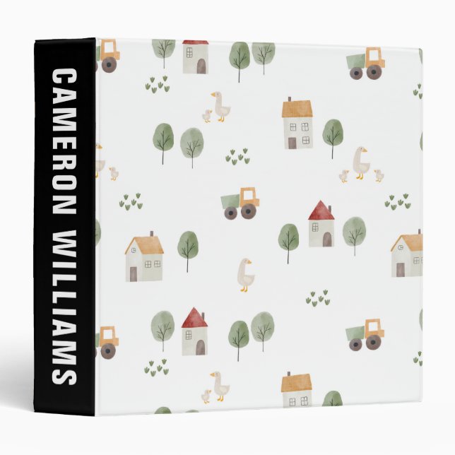 Cute Watercolor Farm Pattern Binder (Front/Spine)