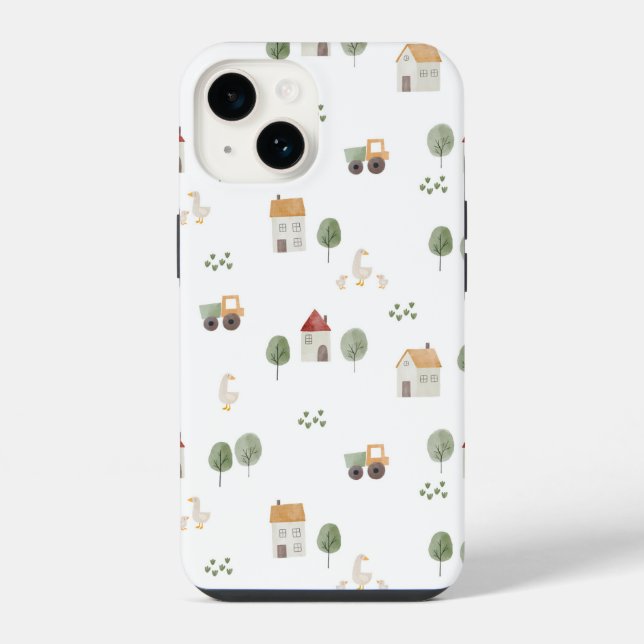Cute Watercolor Farm Pattern iPhone Case (Back)