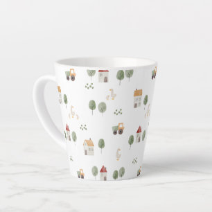 Cute Watercolor Farm Pattern Latte Mug