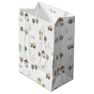 Cute Watercolor Farm Pattern Medium Gift Bag