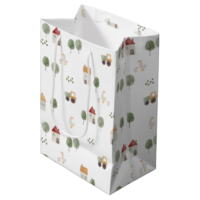 Cute Watercolor Farm Pattern Medium Gift Bag (Front Angled)