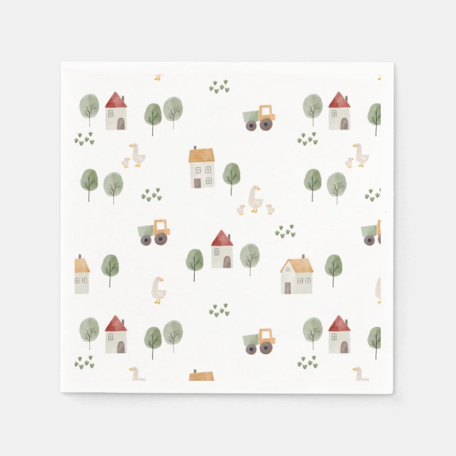Cute Watercolor Farm Pattern Napkin (Front)