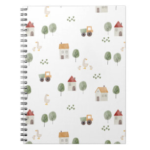 Cute Watercolor Farm Pattern Notebook