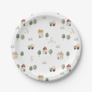 Cute Watercolor Farm Pattern Paper Plate