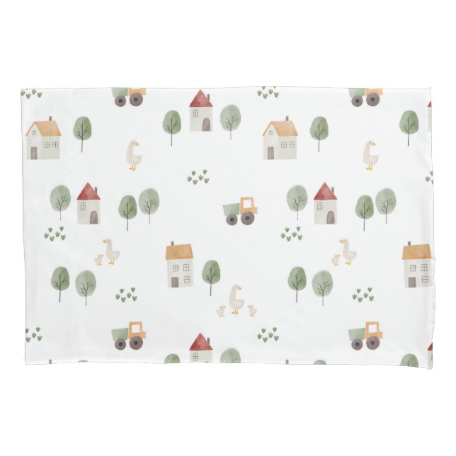 Cute Watercolor Farm Pattern Pillowcase (Front)