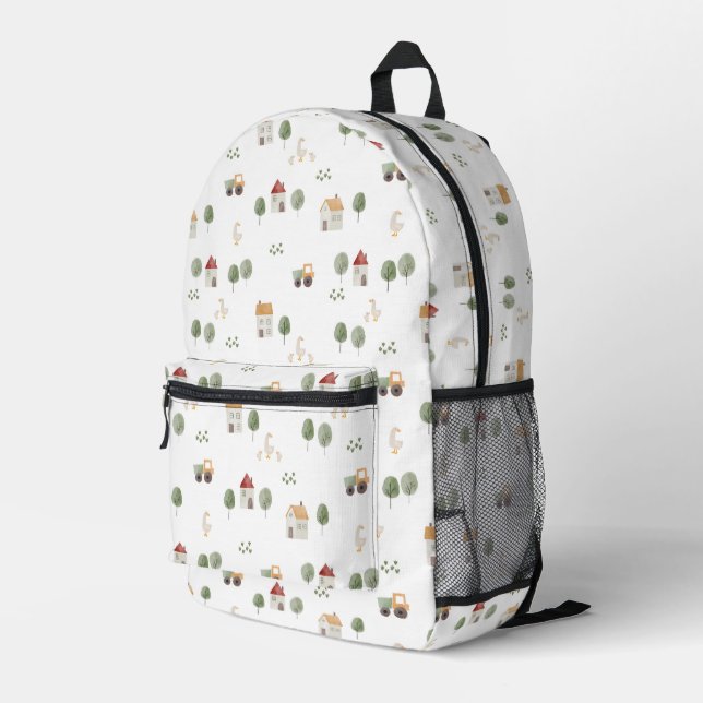 Cute Watercolor Farm Pattern Printed Backpack (Back Corner Right)