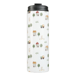Cute Watercolor Farm Pattern Thermal Tumbler