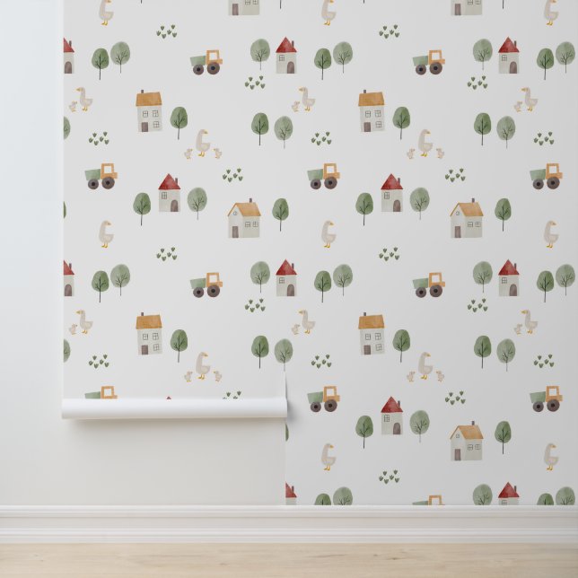Cute Watercolor Farm Pattern Wallpaper (Application)