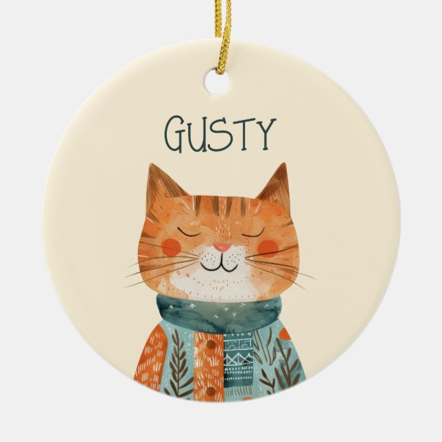 Cute Watercolor Feline Art Cat Photo Ceramic Ornament (Front)