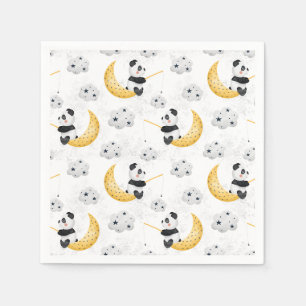 Cute Watercolor Fishing Panda Pattern Birthday Napkin