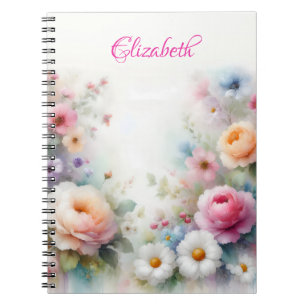 Cute Watercolor Floral Art Elegant Template Notebook