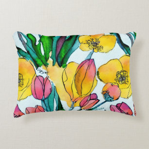 Cute watercolor floral Artistic hand painted Accent Pillow