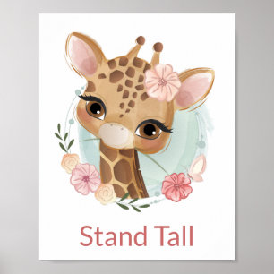 Cute Watercolor floral baby giraffe nursey décor Poster