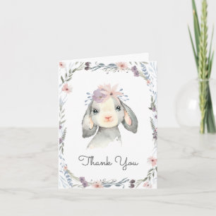 Cute Watercolor Floral Baby Lamb Thank You Card