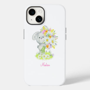 Cute Watercolor Floral Bunny Rabbit Personalized iPhone 14 Case