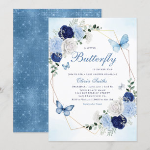 Cute Watercolor Floral Butterfly Girl Baby Shower Invitation