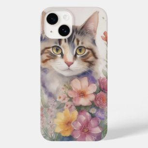 Cute Watercolor Floral Cat Case-Mate iPhone 14 Case
