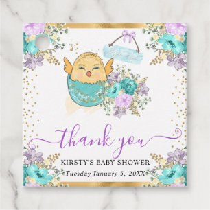Cute Watercolor Floral Chick and Eggs Baby Shower Favour Tags