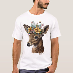 Cute Watercolor Floral Deer T-Shirt