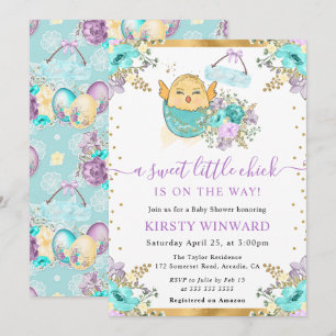 Cute Watercolor Floral Easter Chick Baby Shower Invitation