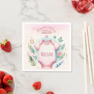 Cute Watercolor Floral Mashallah Islamic Baby Girl Napkin