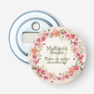 Cute Watercolor Floral Name Initial Time to Make Bottle Opener