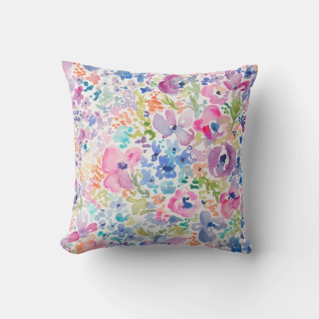 Cute Watercolor Flower Background Throw Pillow (Front)